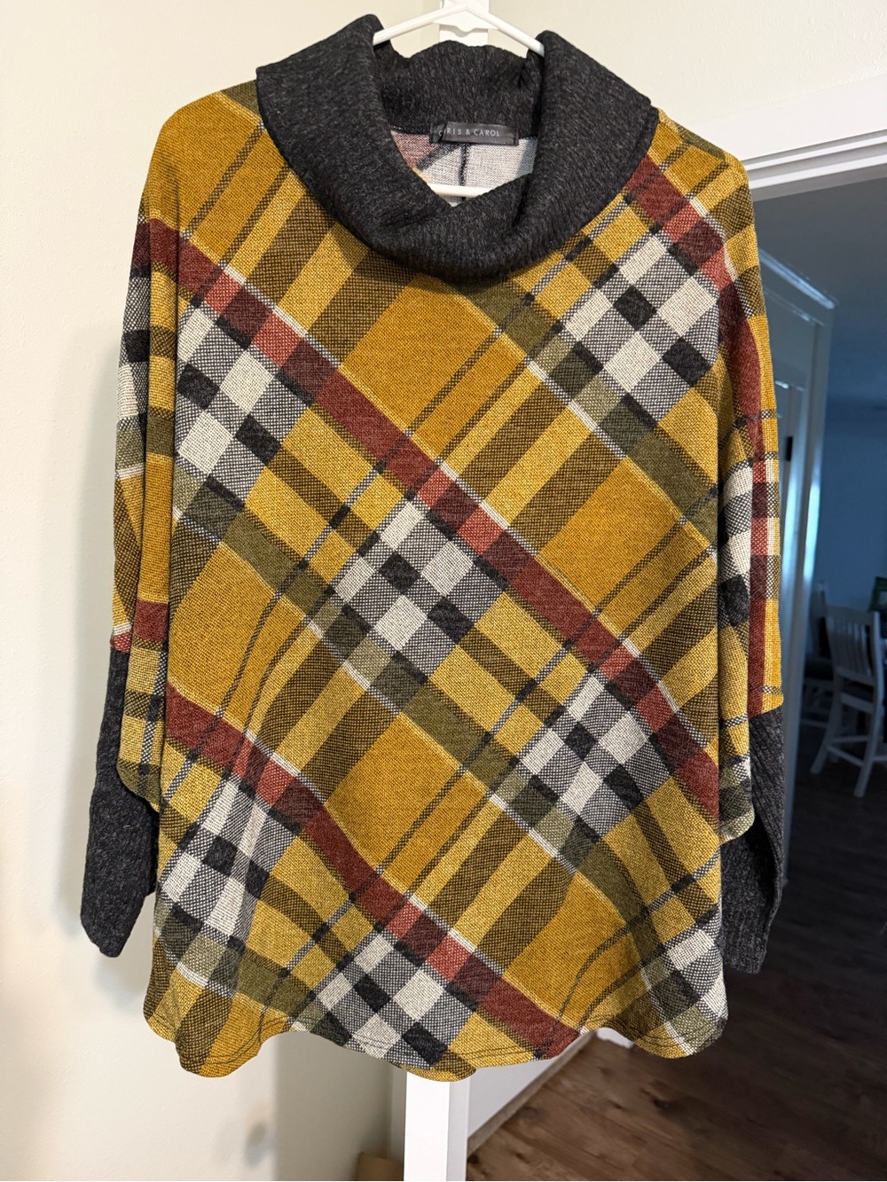 Chris & Carol Mustard Plaid Cuffed Turtleneck Sweater NWOT